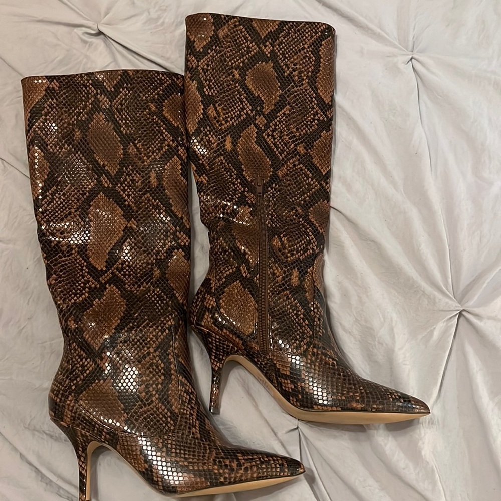Express faux snake skin heeled boots
